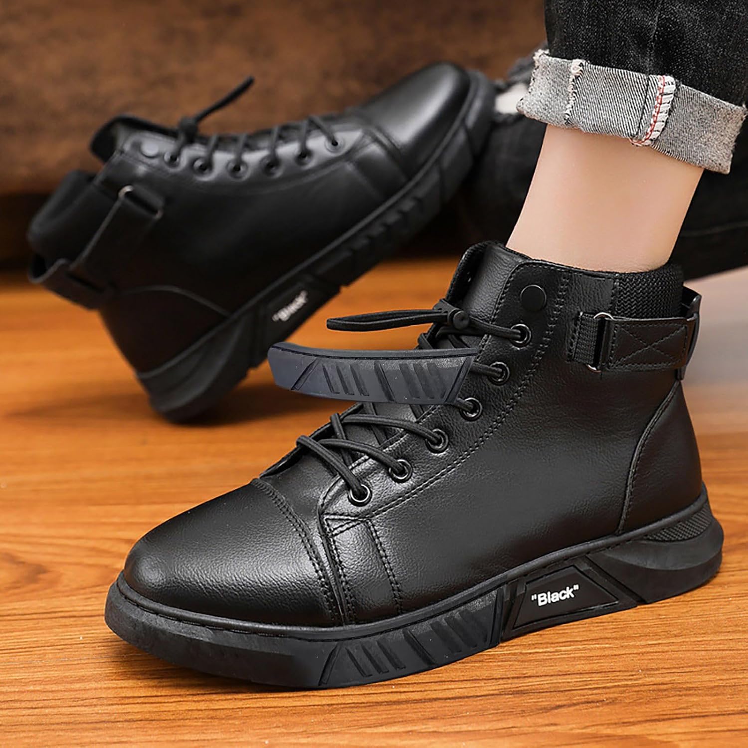Syntetiska PU-lädersneakers för män, herrstövlar, mjuka fuskläderstövlar bred passform, mjukt fuskläder lätta tossor, fotvalvstöd bekväma skor för Nashville resor, avslappnad dejting