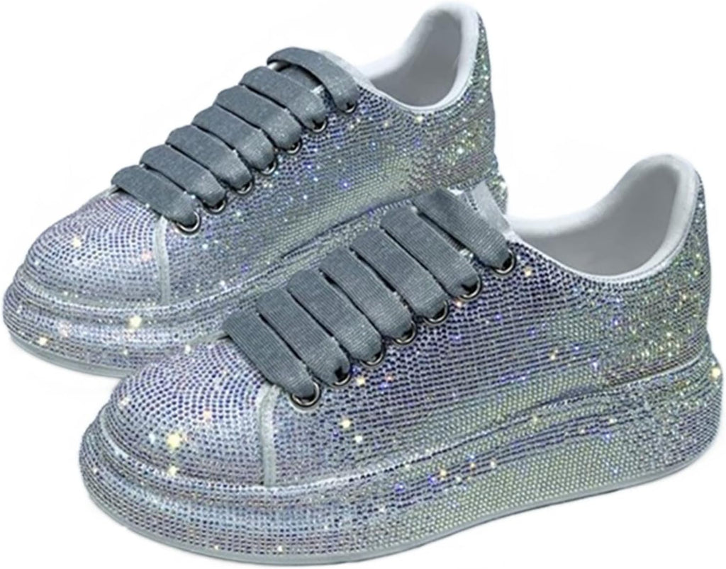 Julymens Dam Glitter Strass Plattform Sneakers Casual Snörning sportskor