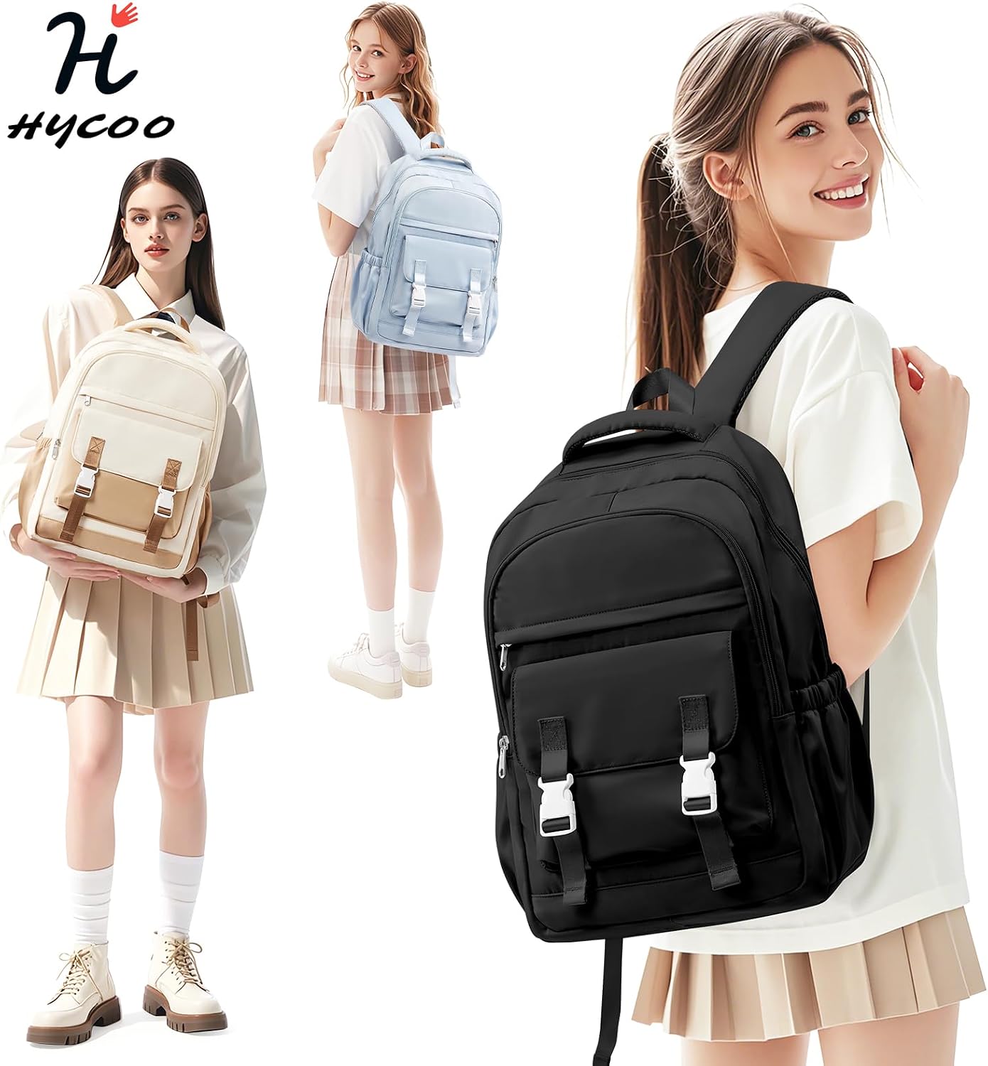 HYC00 Skolryggsäck Flicka Skolväska Lätt Ryggsäck Tjej Tonåring Bokväskor Skola Skolväskor Pojkar Laptop Ryggsäck Dam 14 Tum College Bag Fritidsryggsäck för Kvinnor Casual Dagsryggsäck,Blå