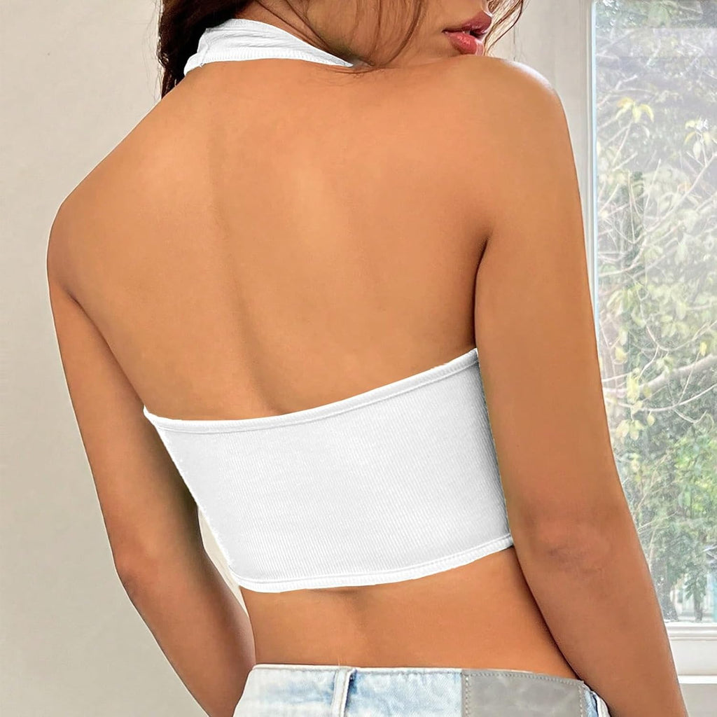 Square Neck Halter Crop Tops for Women, Fashion Hanging Neck Casual Versatile Tank Top