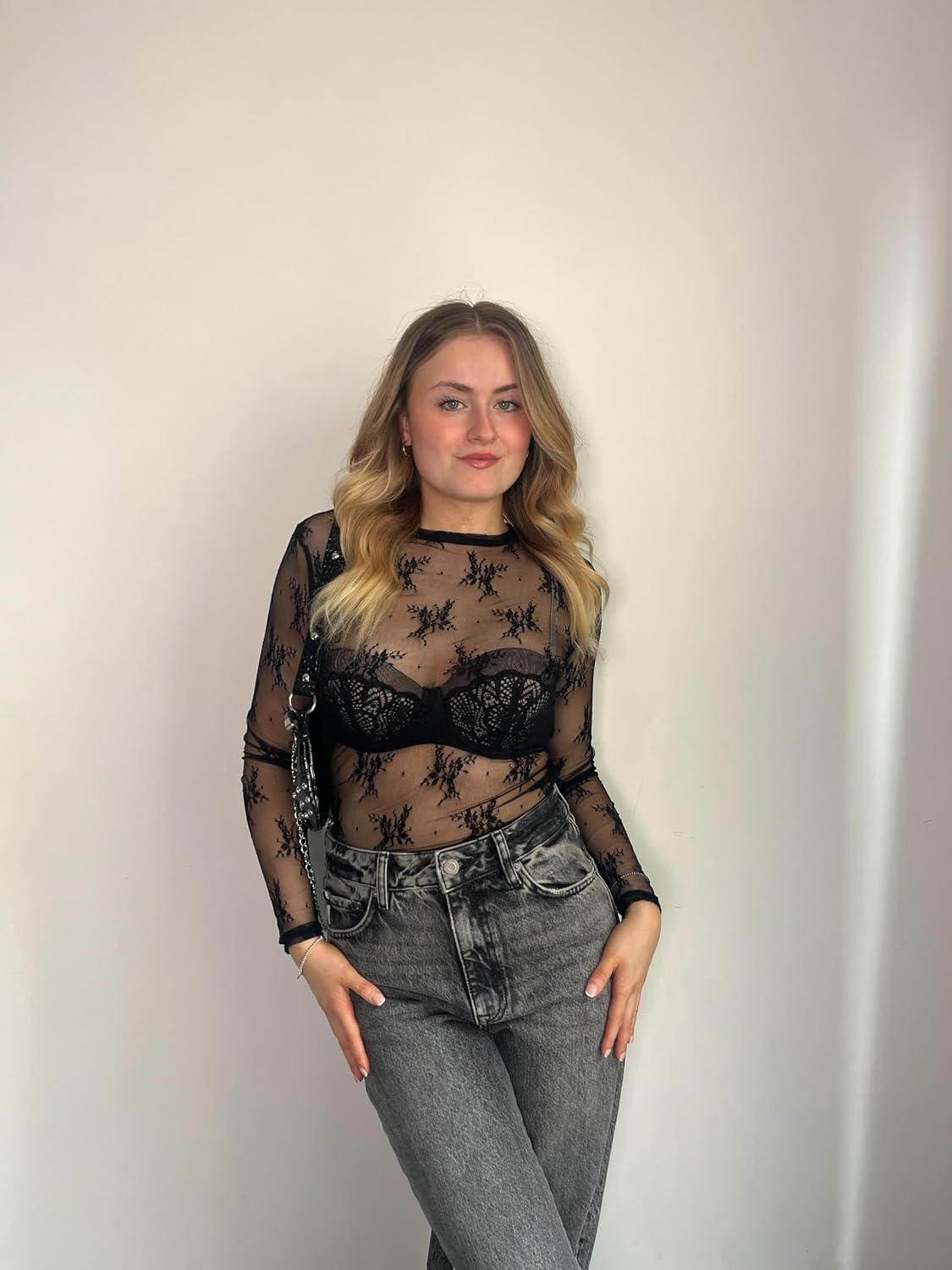 IECCP Nättopp damer sexig nättopp transparent nät topp svart nät sheer toppar långärmad skjorta casual toppar ren blus tyll nät t-shirt tunika klubbkläder party gå ut musikfestival