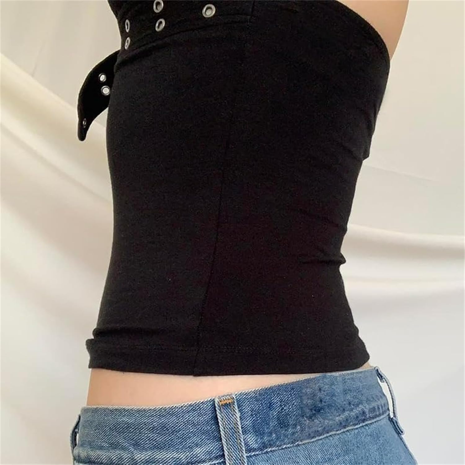 Emo Alt Goth Grunge linne, Y2k spaghetti rem linne toppar, sommar gotiska kläder rygglös väst
