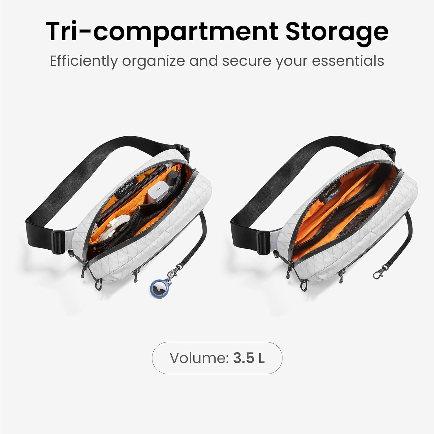 tomtoc 1,5 l crossbody väska med RFID-skydd, liten unisex axelremsväska, sling bag, lätt, vattentät sling bag, för utomhusresor, svart