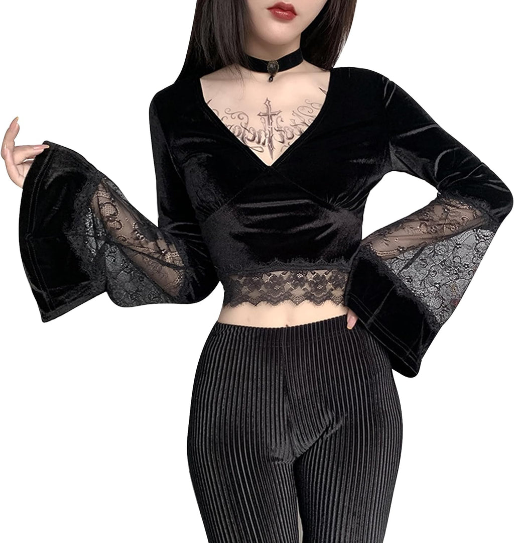 FEOYA Spets/PU gotisk väst för kvinnor sexig ärmlös punk magtröja kort/långärmad snörning toppar för halloween/cosplay/karneval/streetwear/fest/klubb/vardaglig XS-XL