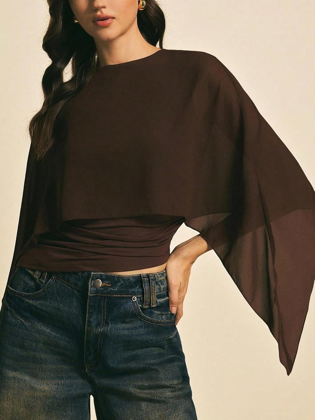 asymmetrisk blus för kvinnor med sheer chiffongponcho, eleganta skjortor topp kläder streetwear sommar fest klubb kläder