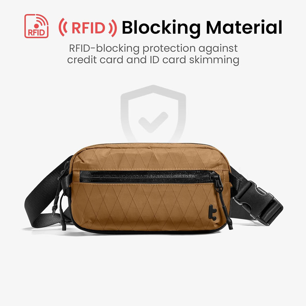 tomtoc 1,5 l crossbody väska med RFID-skydd, liten unisex axelremsväska, sling bag, lätt, vattentät sling bag, för utomhusresor, svart