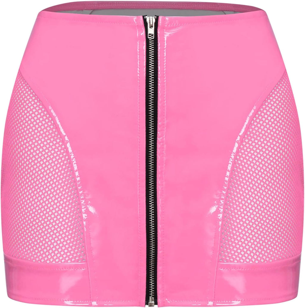 kort minikjol läderkjol lackerad metallisk glänsande tajt hög midja kjol bodycon cluwbear S-3XL