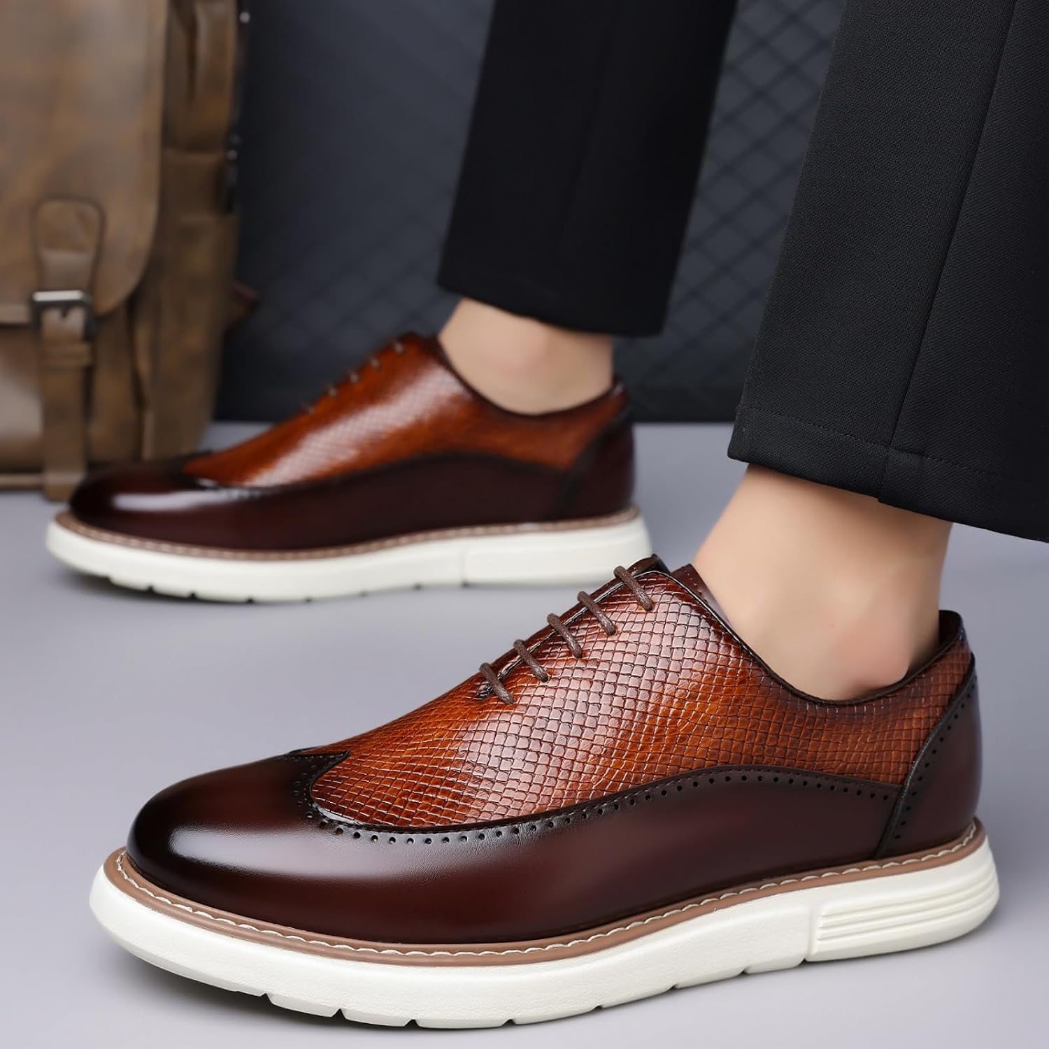 Herr Casual Sneaker Brogues Business Formal Oxfords Lackskinn Snörning Kontors Promenadskor