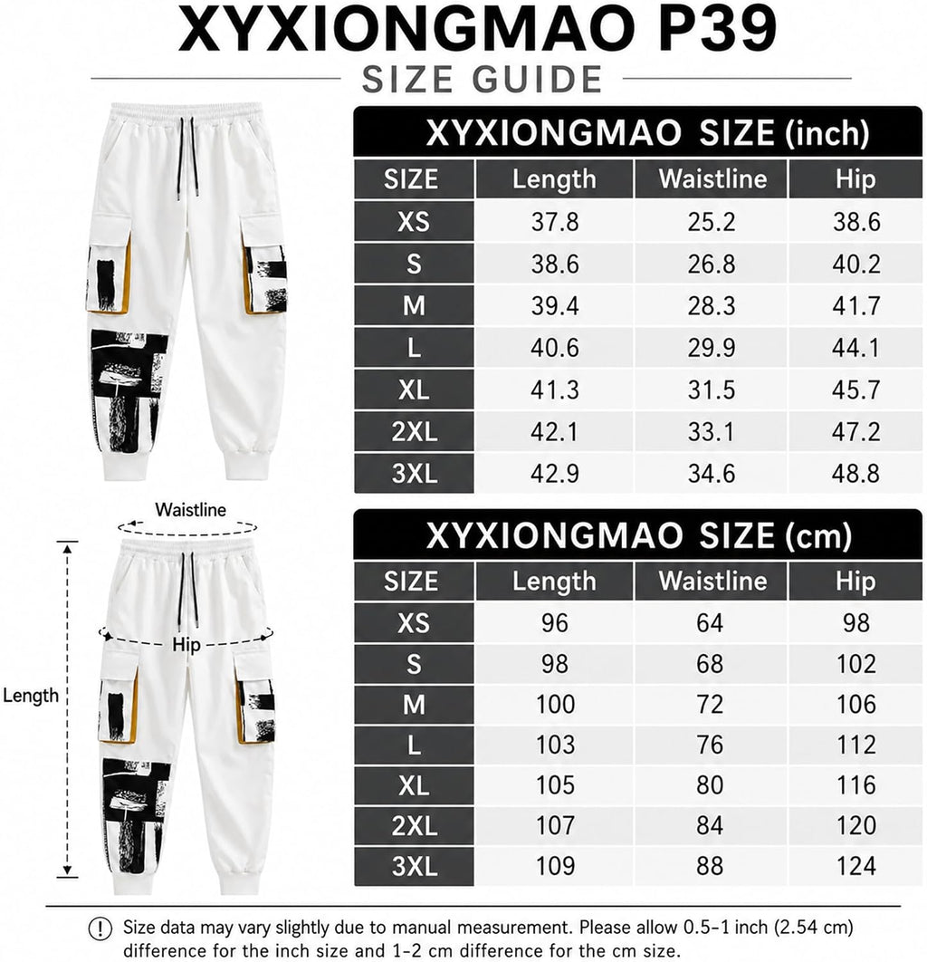 XYXIONGMAO Män vit taktiska haremsbyxor med fickor techwear streetwear hip hop joggare sweatpants cargobyxor för män