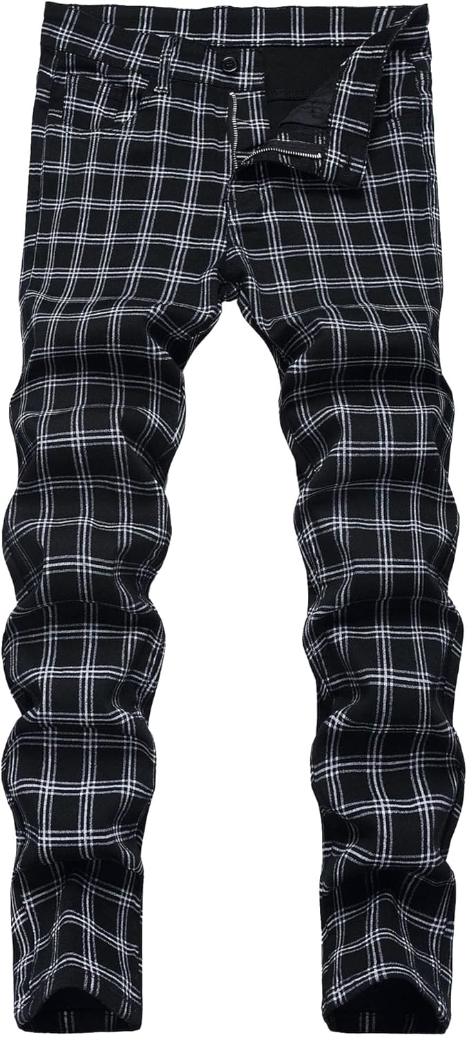 Rutiga byxor herr smal passform vardaglig stretchig twill chinos avsmalnande byxor
