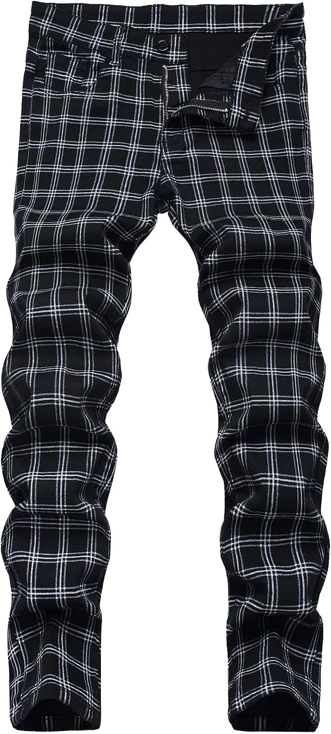 Rutiga byxor herr smal passform vardaglig stretchig twill chinos avsmalnande byxor