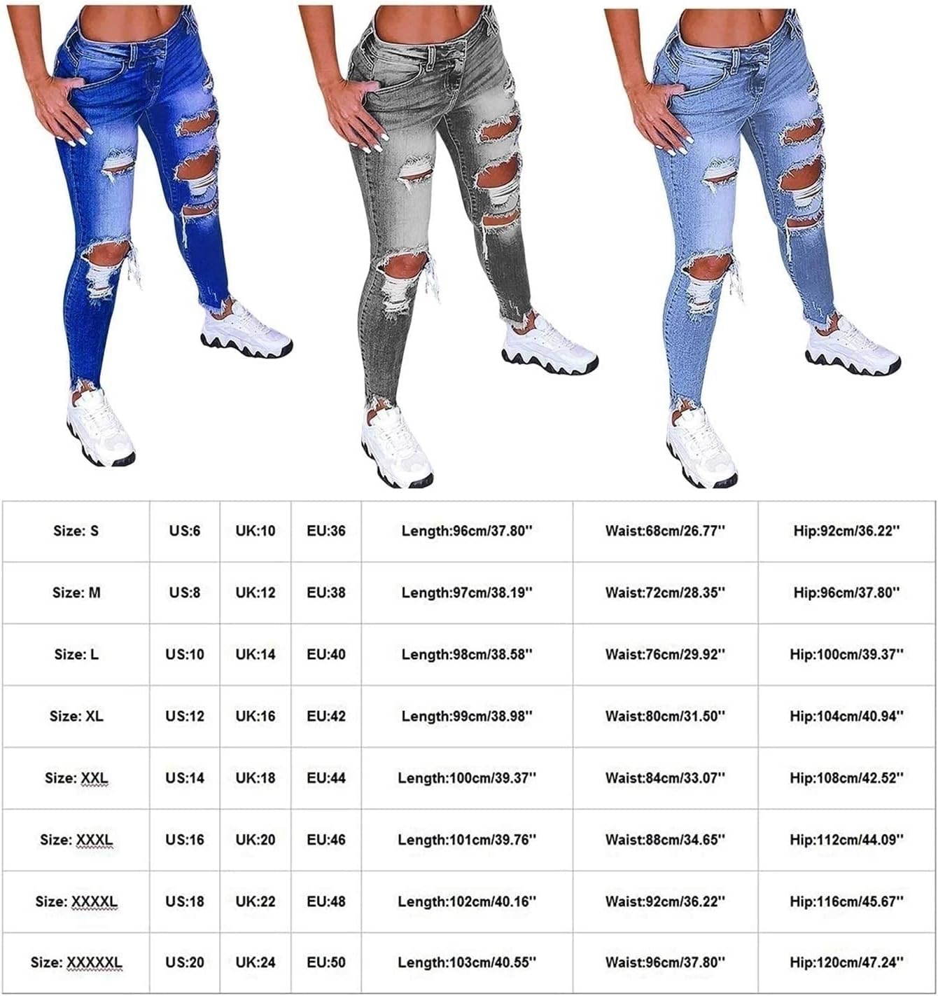 Hög Midja Ripped Jeans Kvinnor Jeans Byxor Kvinnor Hål Skinny Jeans Byxor Kvinnor Ripped Destroyed Denim Jeans Relaxed Women Stretch Slim Fit Ripped Broken Pants Jeans Leggings Women Large Jeans för k
