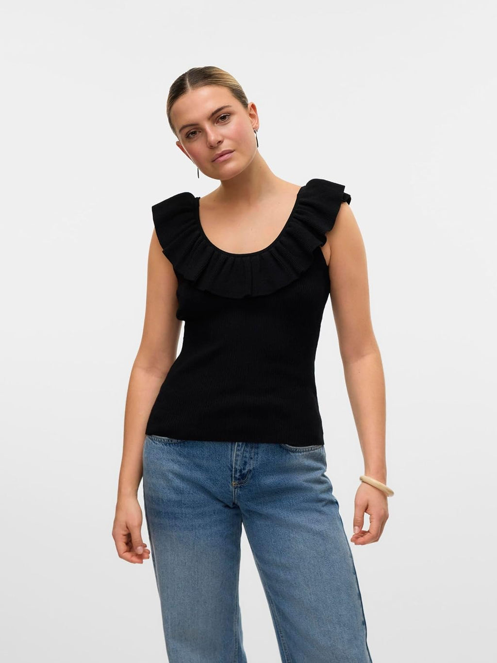 Vero Moda Vmsilje Sl Ruffle Top Ga Noos, svart, XS