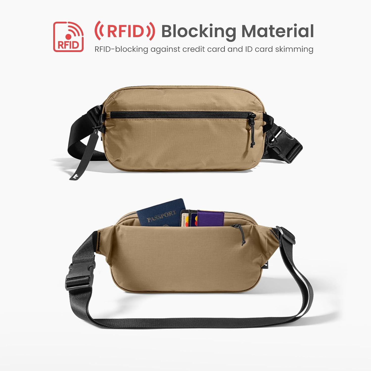 tomtoc 1,5 l crossbody väska med RFID-skydd, liten unisex axelremsväska, sling bag, lätt, vattentät sling bag, för utomhusresor, svart