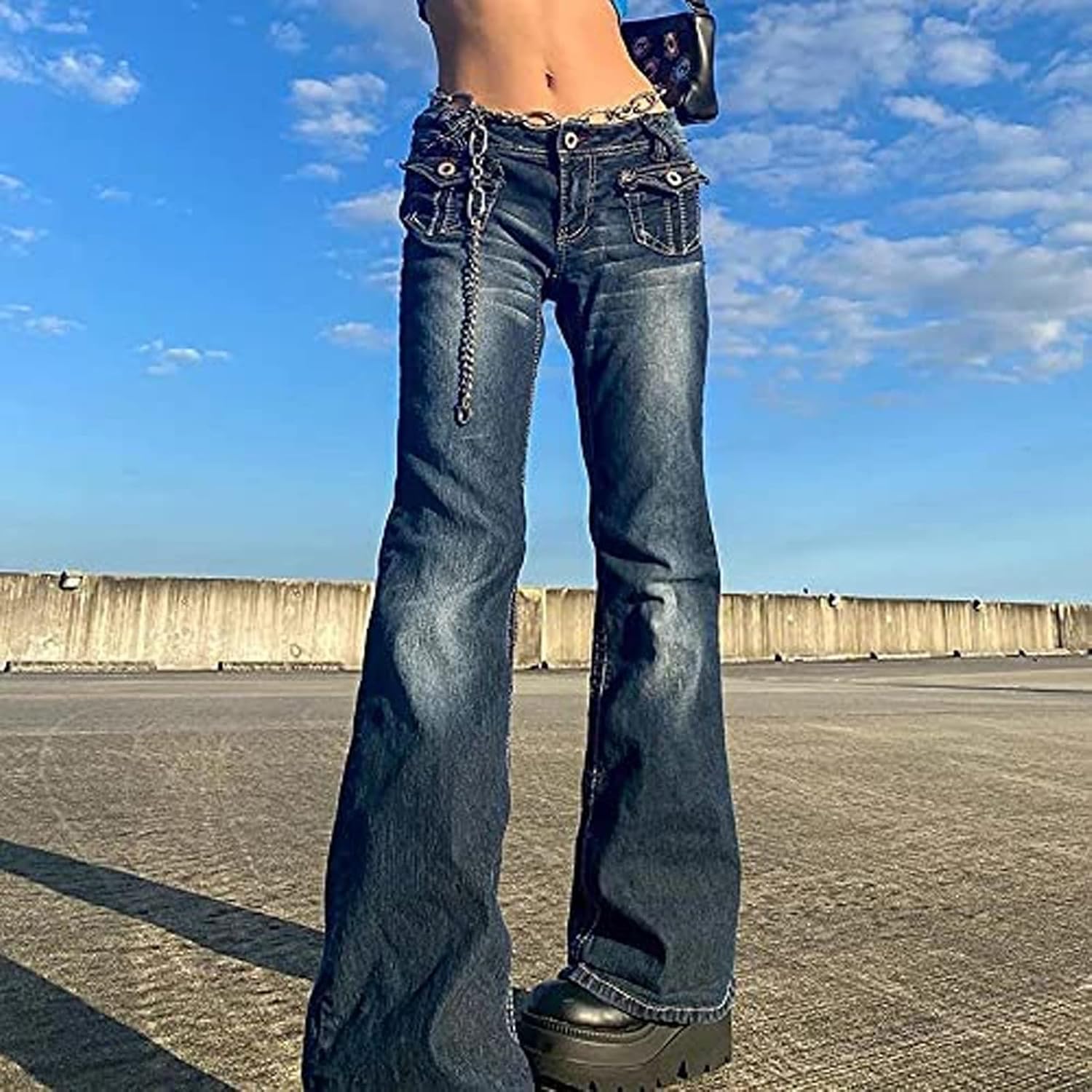 Gothic Cargo Byxor Dam Breda Ben Baggy Byxor Indie Estetiska Y2K Byxor Med Låg Midja Harajuku Streetwear Punk Denim Byxor