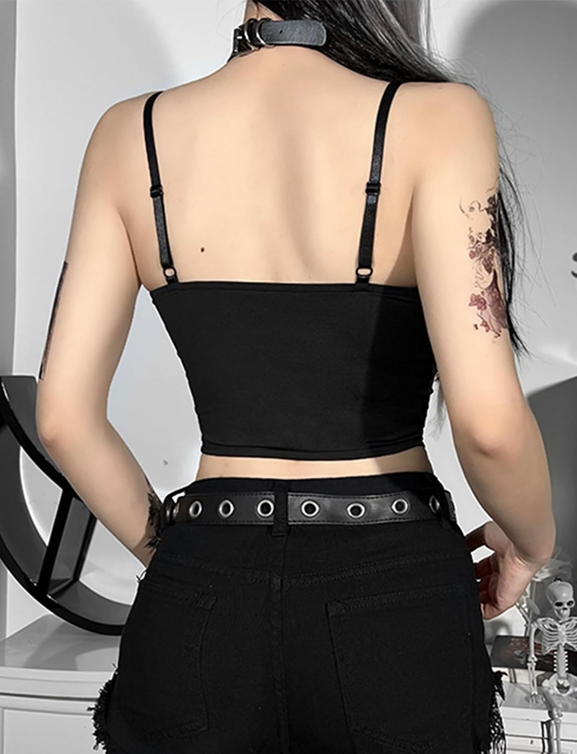 FEOYA Spets/PU gotisk väst för kvinnor sexig ärmlös punk magtröja kort/långärmad snörning toppar för halloween/cosplay/karneval/streetwear/fest/klubb/vardaglig XS-XL
