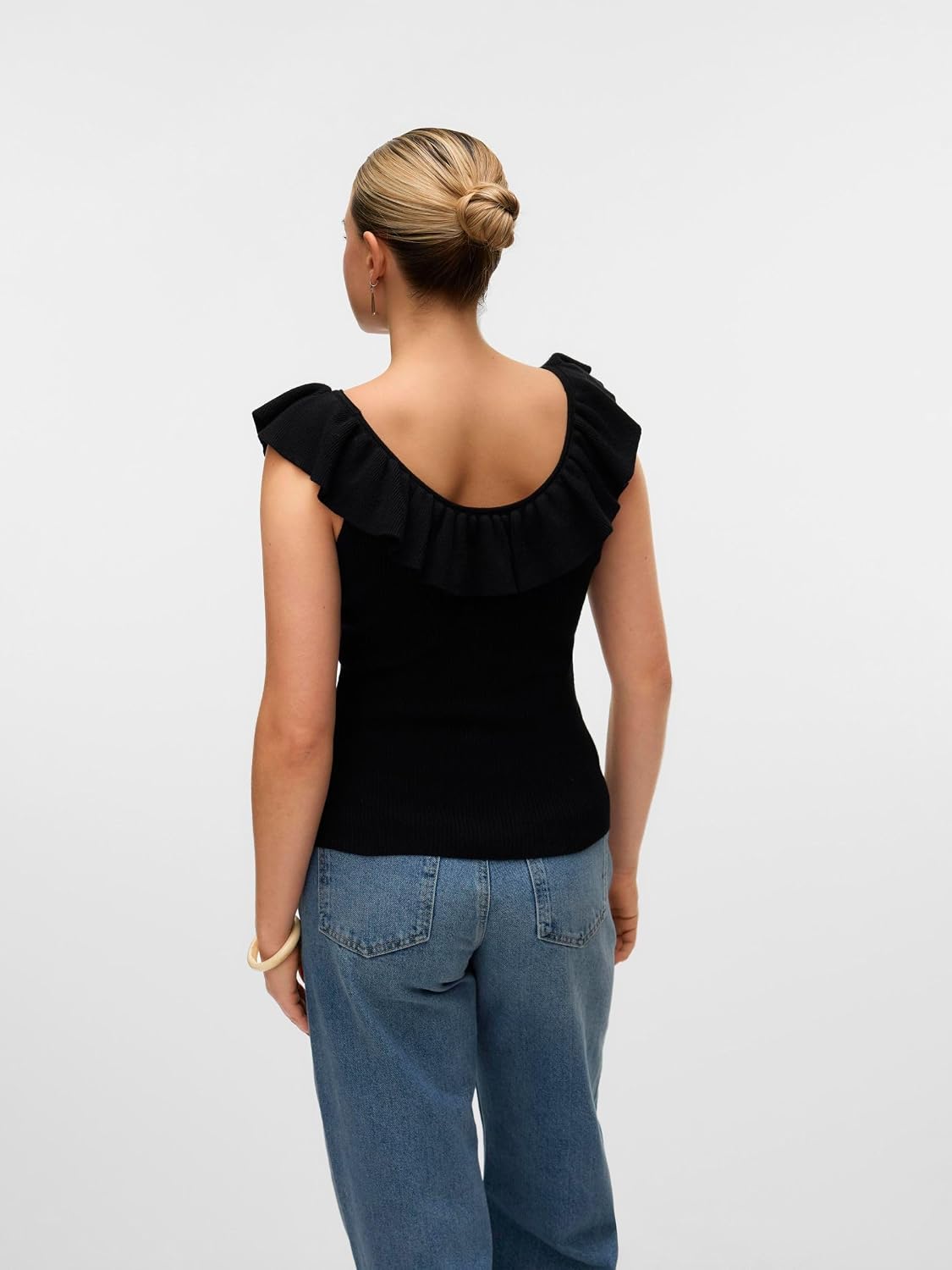 Vero Moda Vmsilje Sl Ruffle Top Ga Noos, svart, XS