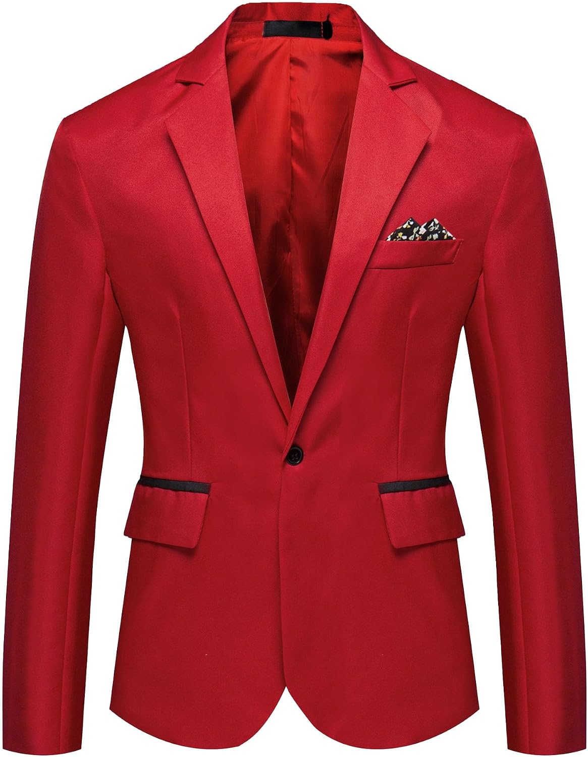 Herr smal passform en knapp blazer jacka notch kavajslag svart trim ficka solid sportdräkt kappa för vardaglig fest bal