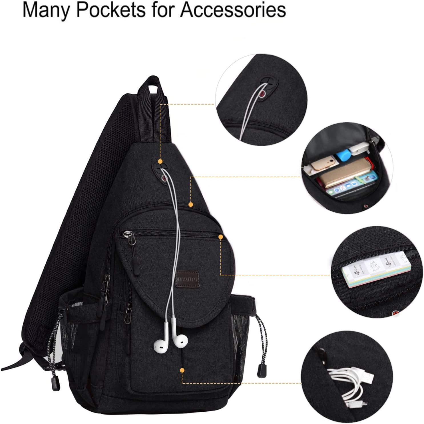 MOSISO Ryggsäck för slinga, kanvas crossbody vandring vardagsväska väska med stöldficka