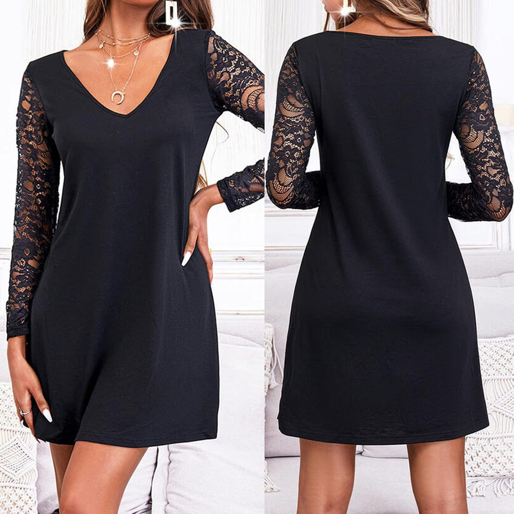 Dammaxiklänning 2026 fest plus size långärmad spets leopard solid v-ringad nattklubb enkel sommar strand