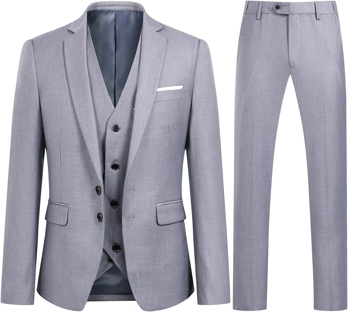 YOUTHUP 3-delad kostym smal passform för män elegant business bröllop kostym blazer västar byxor