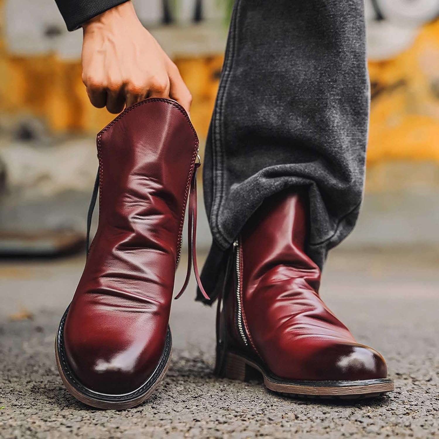 Ankelstövlar för män med fashionabla tofsar detalj, praktisk sidostängning för den urbana