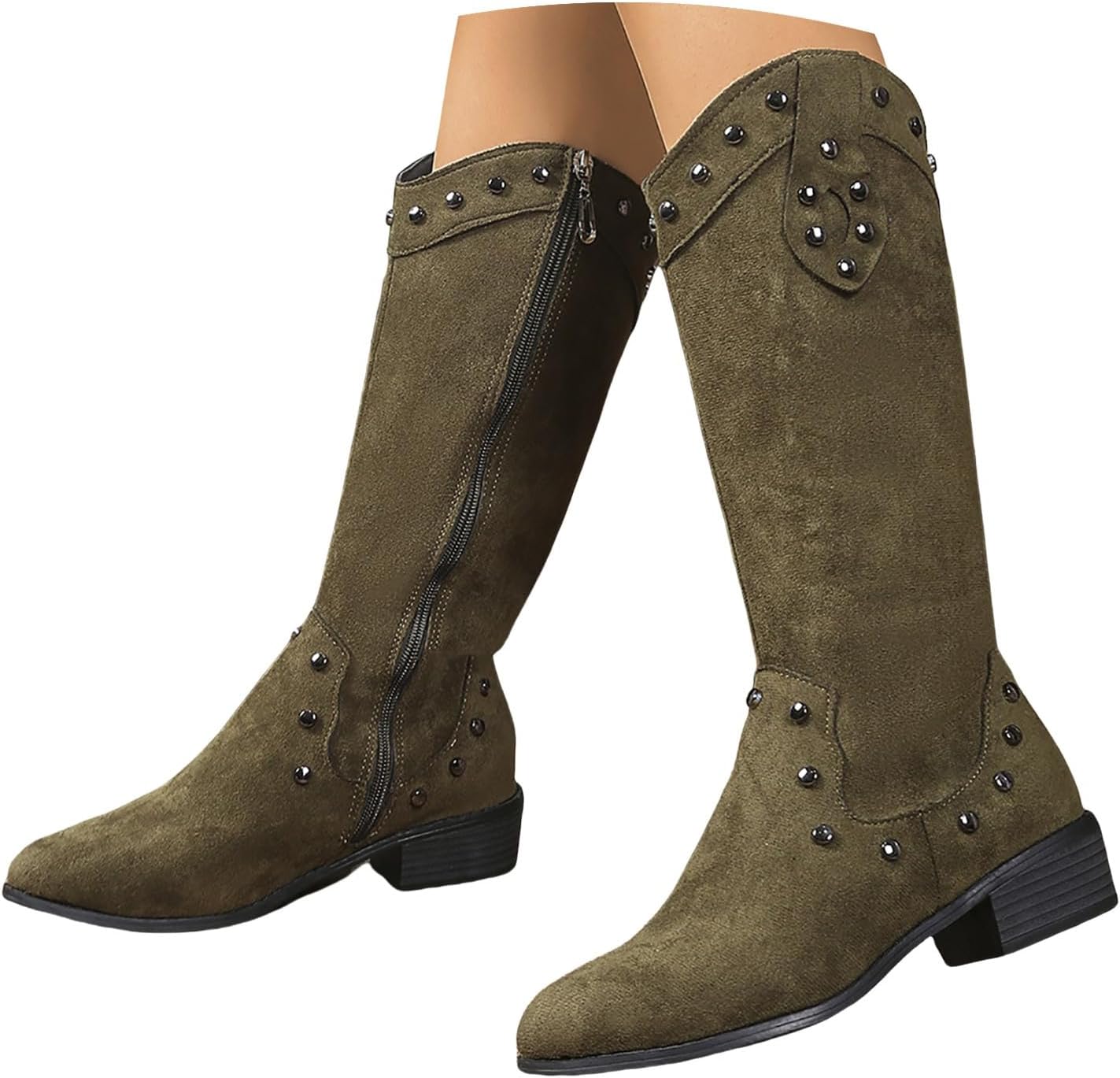 Generiska dam västerländska stövlar med klack, cowboystövlar dam medelstora höga vandringskängor med blockklack övergångsstövlar vintage halvstövlar western cowgirl stövlar slip-stövlar Chelsea