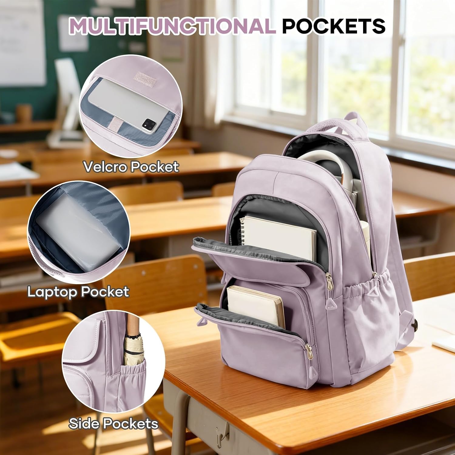 HYC00 Skolryggsäck Flicka Skolväska Lätt Ryggsäck Tjej Tonåring Bokväskor Skola Skolväskor Pojkar Laptop Ryggsäck Dam 14 Tum College Bag Fritidsryggsäck för Kvinnor Casual Dagsryggsäck,Blå