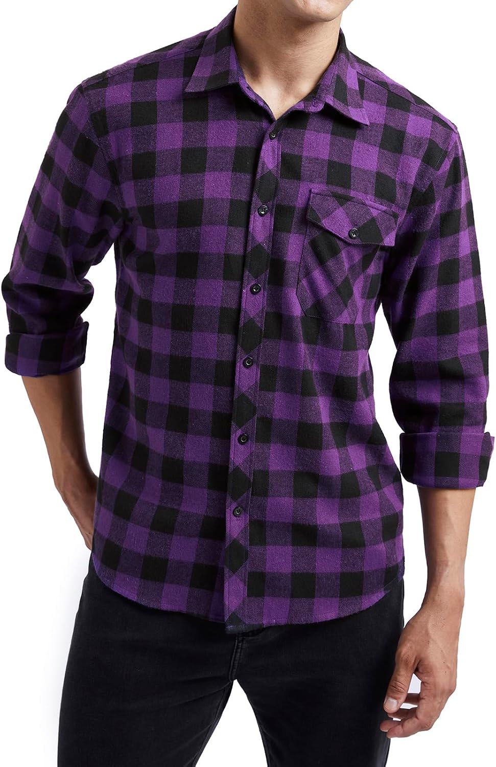 HISDERN Långärmad vardaglig rutig flanellskjorta rutig tartan button-down-skjortor för män S-4XL