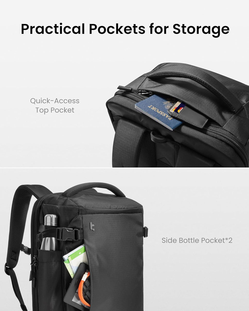 tomtoc 40L Reseryggsäck, TSA-vänlig handbagage-ryggsäck Reseryggsäck för 15,6-17 tums bärbar dator, flyggodkänd ombordstigning Vattenavvisande kabinryggsäck för resor Weekender Trip
