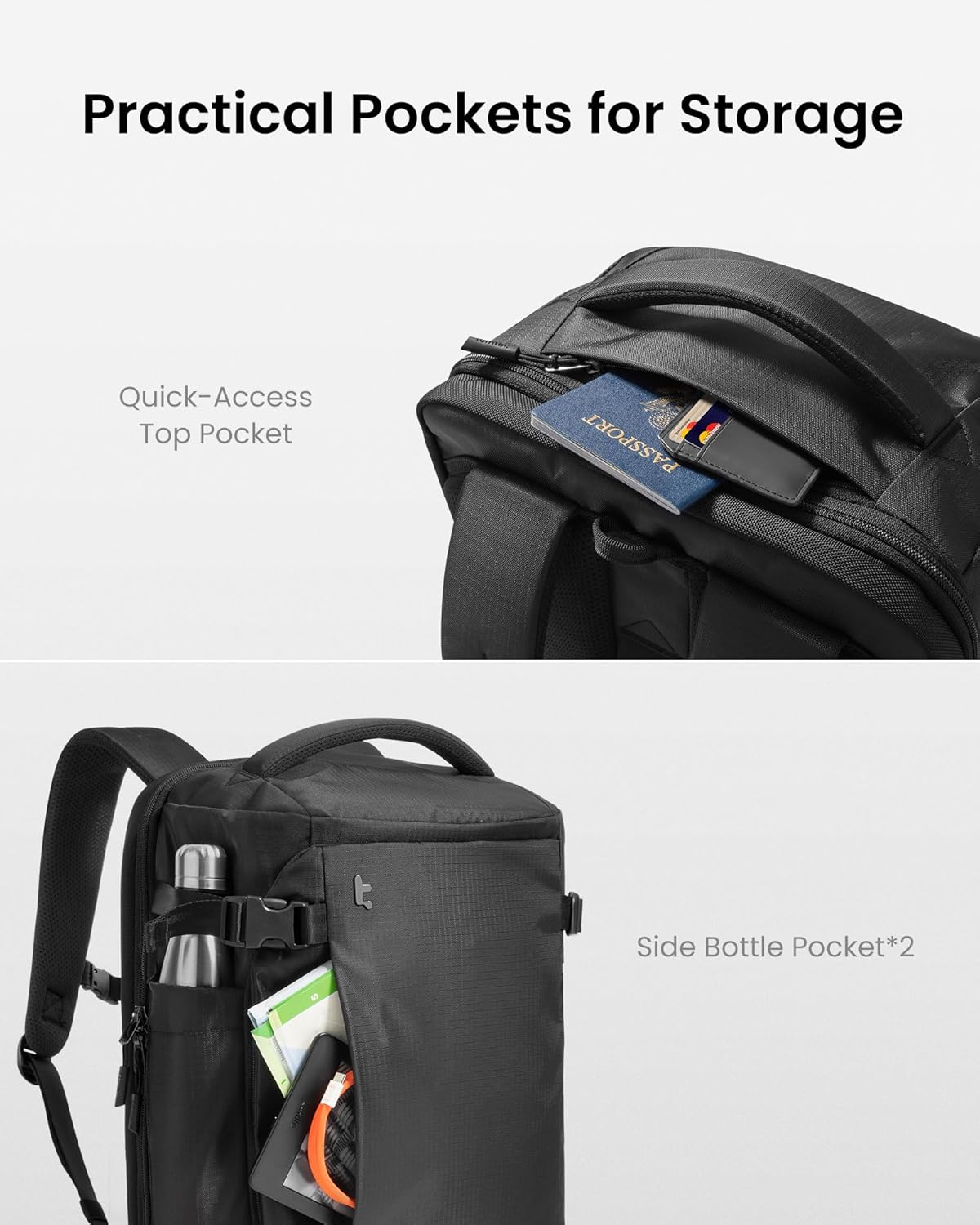 tomtoc 40L Reseryggsäck, TSA-vänlig handbagage-ryggsäck Reseryggsäck för 15,6-17 tums bärbar dator, flyggodkänd ombordstigning Vattenavvisande kabinryggsäck för resor Weekender Trip