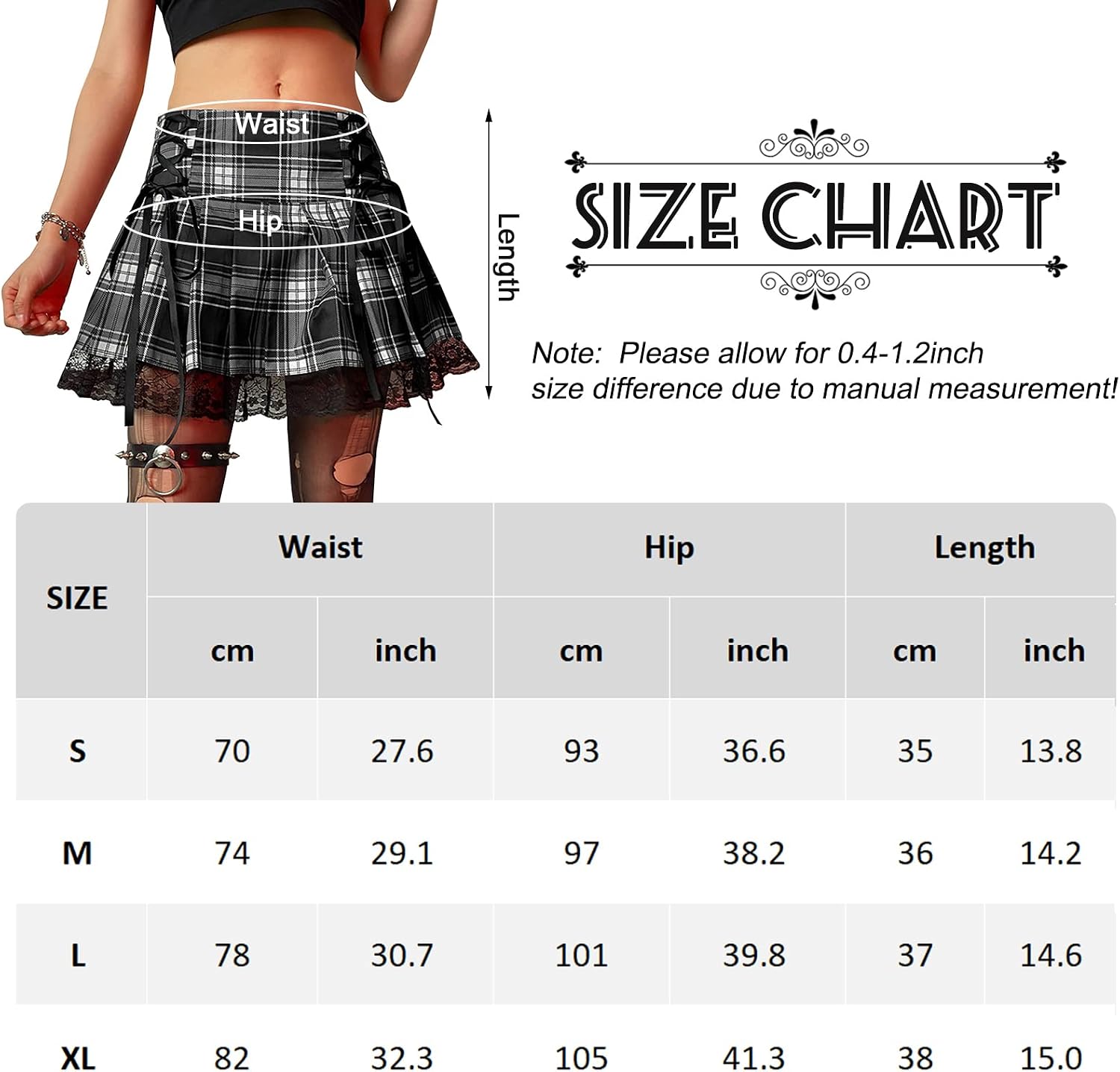 SEAUR Gotisk kjol dam, svart, kort, punk minikjol, steampunk, kjol, cosplay, party, klubb, slitage, hög midja, A-linje, spets, veckad kjol – S, M, L, XL