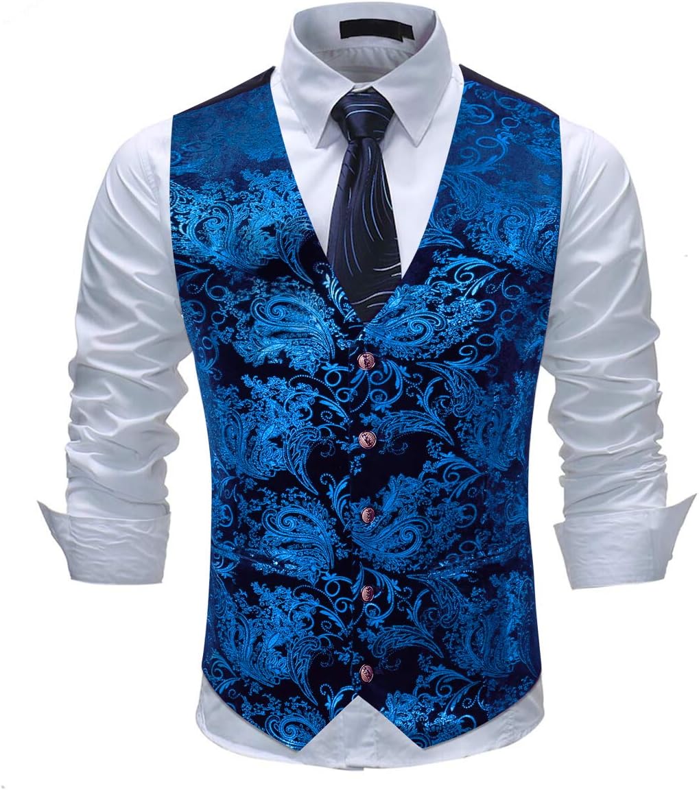 Paisley jacquard-kostym, väst för män, enkel knäppt väst, stilig, smal passform, med knäppning, bal, formell kostym