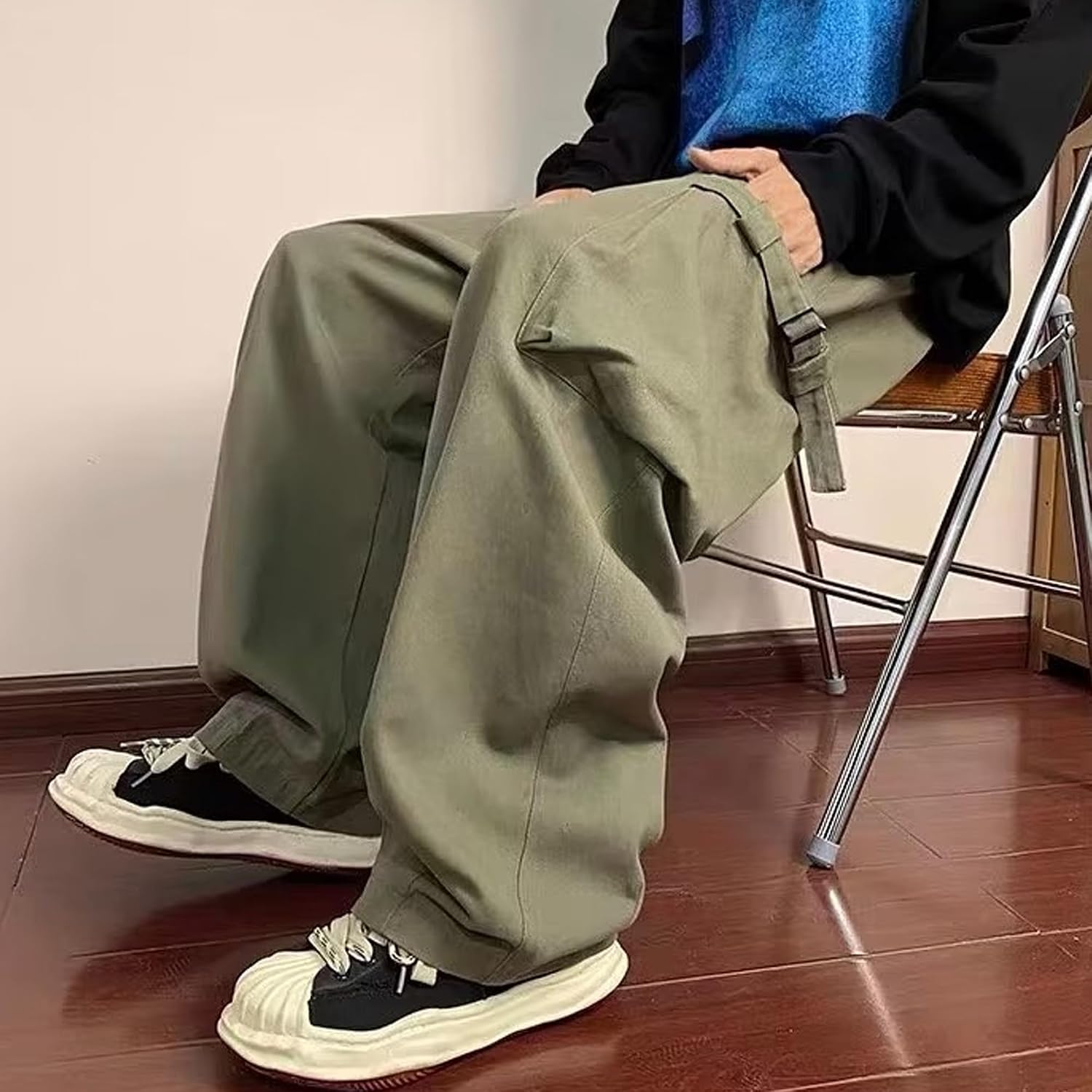 Trendiga fallskärmsbyxor för män trendiga unisex cargobyxor herr säckiga cargobyxor Y2K dragsko
