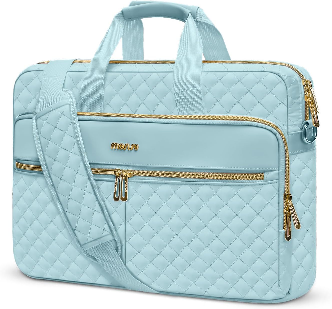 MOSISO Laptopväska, laptopväska, axelväska, dam, portfölj, handväska, kvadratisk quiltad laptopväska, axelväska, kontor, resor, affärer med 3 fickor och remmar