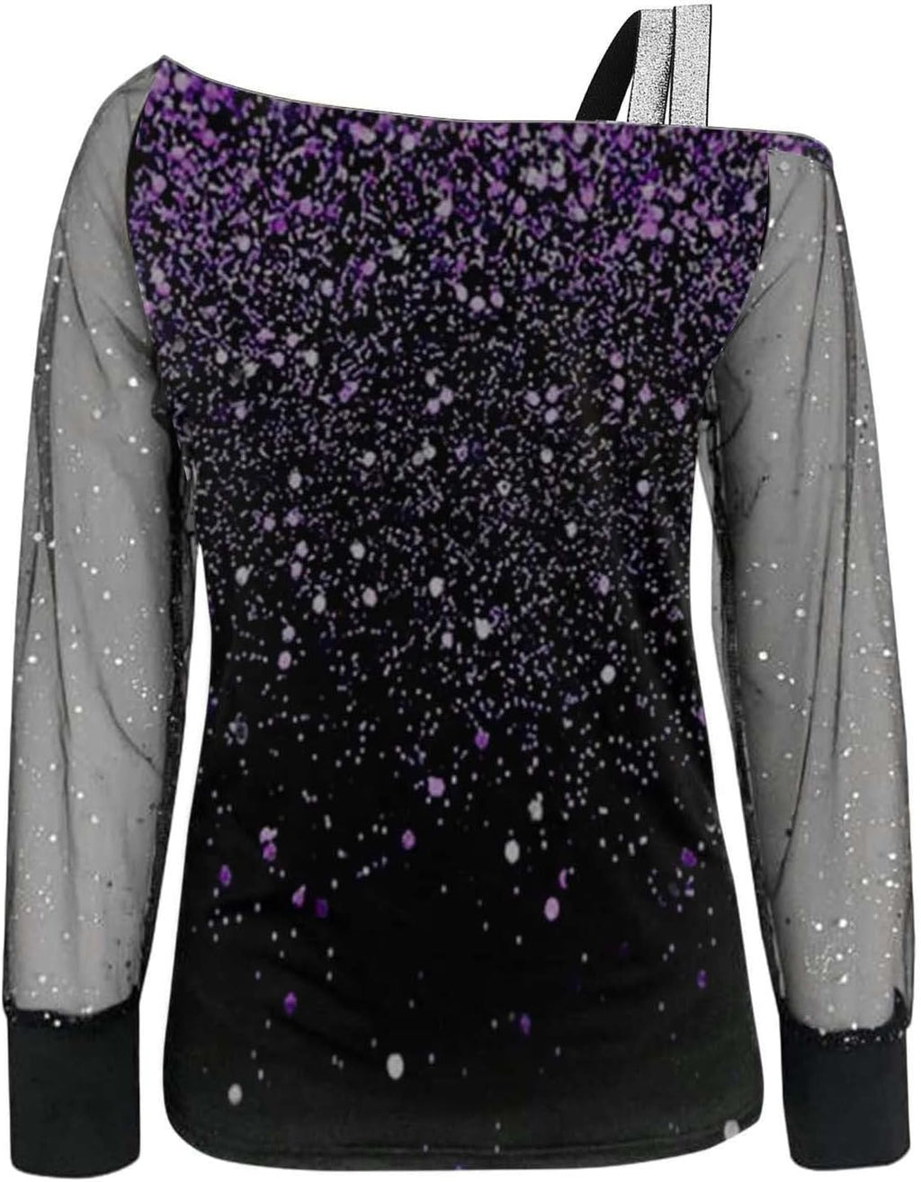 Elegant damskjorta paljetter nyår axellös elegant nät med paljetter plus storlek t-shirts för fest och kväll cocktail ceremoni kurviga toppar långärmad glitter blus 2025