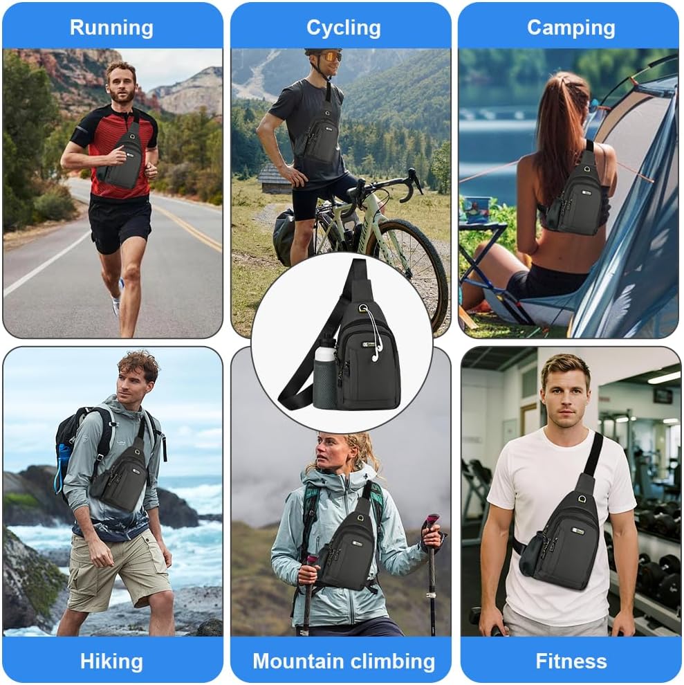 HOTUT Liten bröstväska, lätt ryggsäck väska för män och kvinnor, axelväska med sidomätväska för resor, vandring, cykling, camping, utomhussport