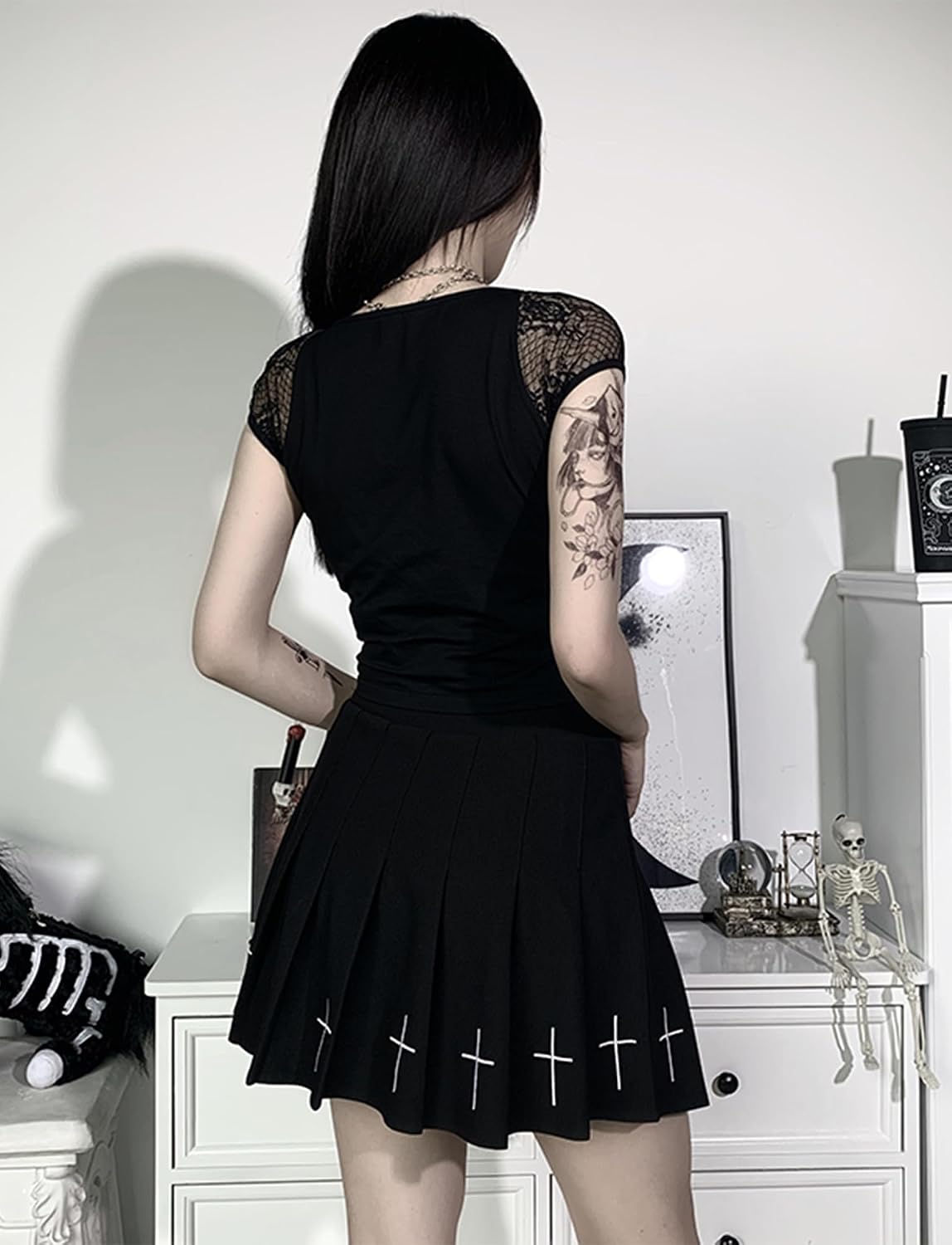 FEOYA Spets/PU gotisk väst för kvinnor sexig ärmlös punk magtröja kort/långärmad snörning toppar för halloween/cosplay/karneval/streetwear/fest/klubb/vardaglig XS-XL