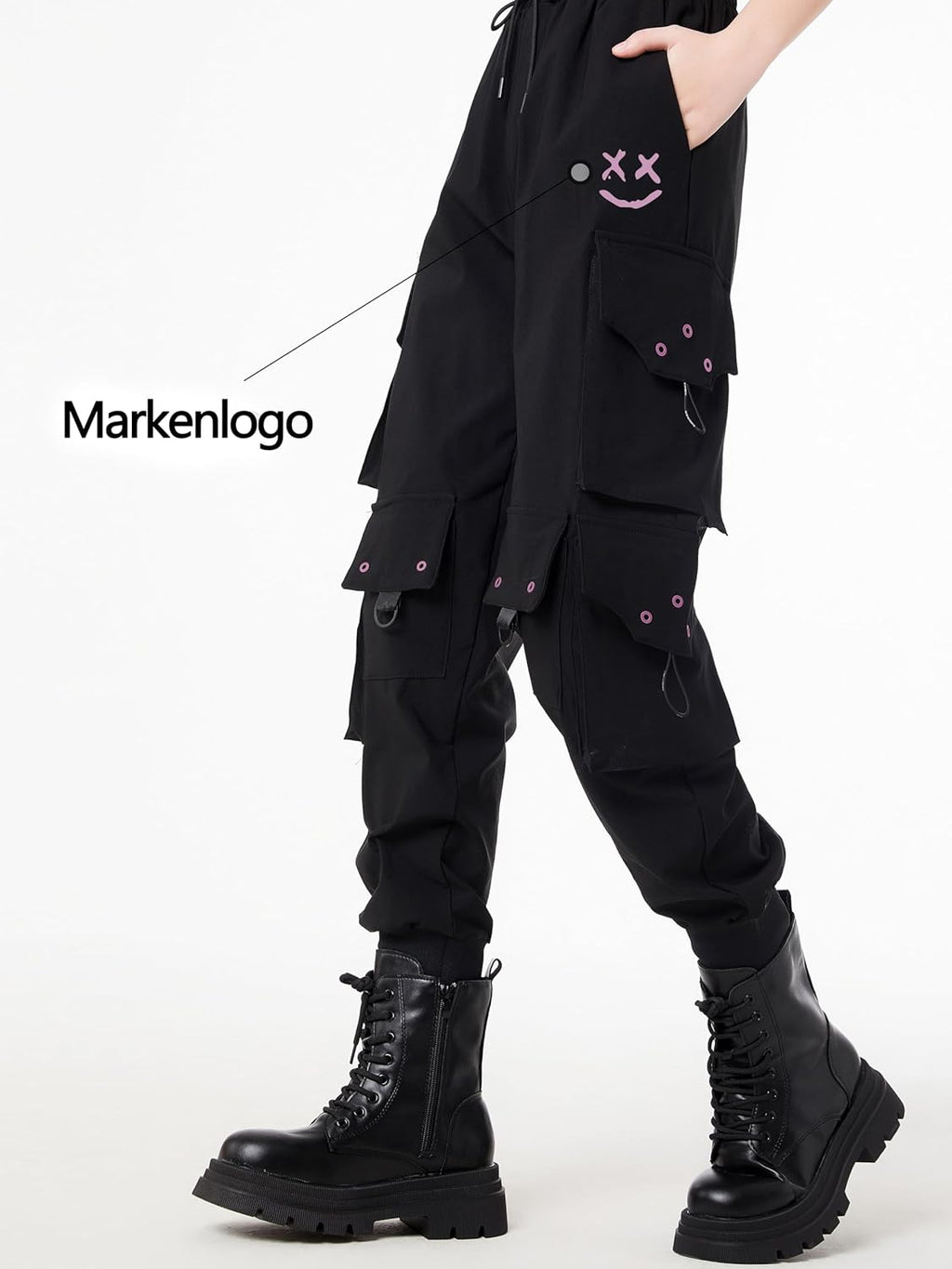 CLOAKA Cargobyxor dambyxor, joggingbyxor, hög midja, Y2k, gotiska, techwear, streetwear, cargobyxor, stretch, bekväma med elastiskt band, lös säckig utomhus, hip hop-tryck