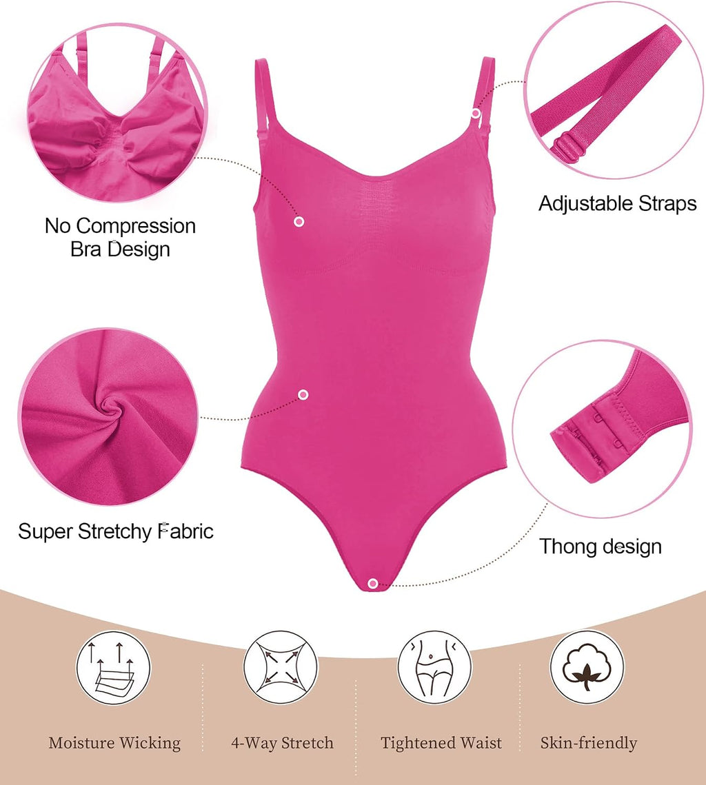 SHAPERX Women Sculpting Bodysuit Tummy Control Shapewear Seamless Body Shaper Thong Adjustable Straps