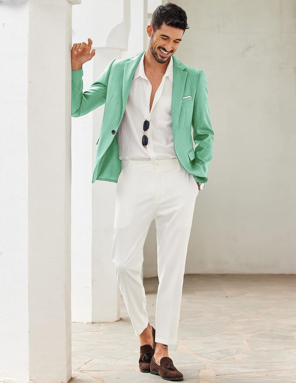 Coofand Vardaglig kostymkavaj för män, blazer, lätt och sportig med en knapp, linnetextur
