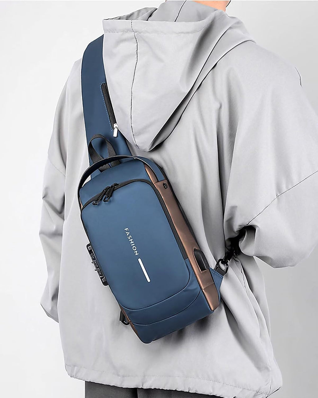 Axelväskor för män och kvinnor, vattentät bröstväska med USB-laddningsport stöldskydd lösenordslås crossbody ryggsäck liten flex axelväska för vandring cykling löpning resor