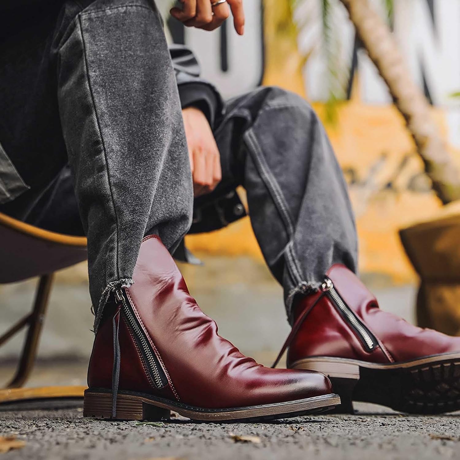 Ankelstövlar för män med fashionabla tofsar detalj, praktisk sidostängning för den urbana