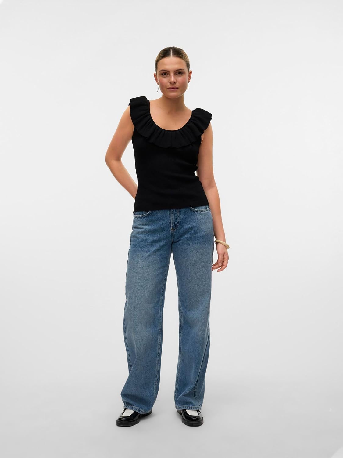 Vero Moda Vmsilje Sl Ruffle Top Ga Noos, svart, XS