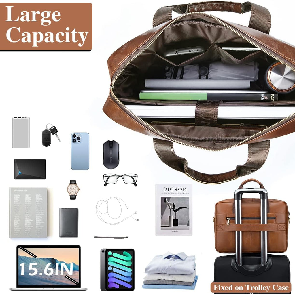 BAGZY Laptopväska för män läder 15,6 tum bärbar dator portfölj laptopfodral gåvor för män laptop messenger axelväska för PC laptop business handväska dokumentväska för kontor affärer college