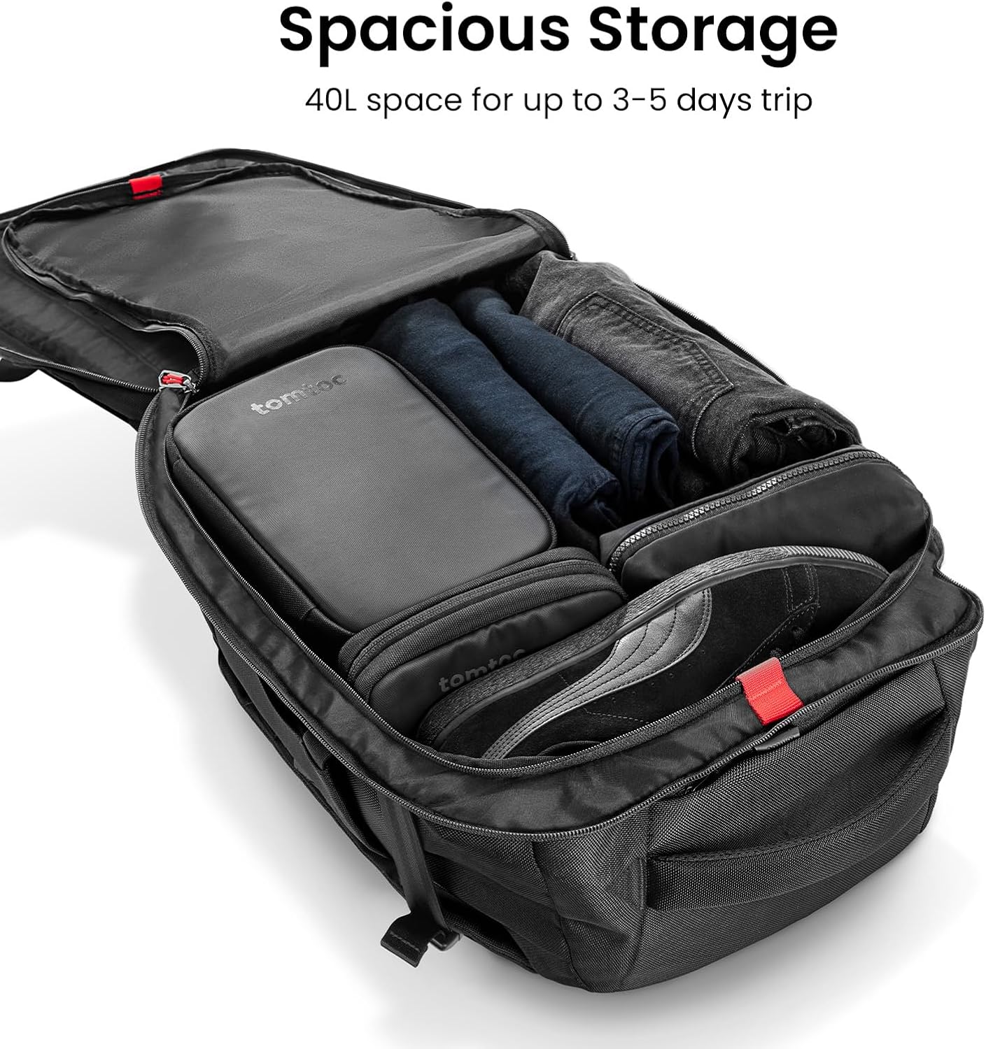 tomtoc 40L Reseryggsäck, TSA-vänlig handbagage-ryggsäck Reseryggsäck för 15,6-17 tums bärbar dator, flyggodkänd ombordstigning Vattenavvisande kabinryggsäck för resor Weekender Trip