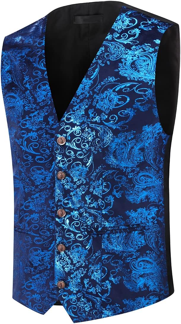 Paisley jacquard-kostym, väst för män, enkel knäppt väst, stilig, smal passform, med knäppning, bal, formell kostym