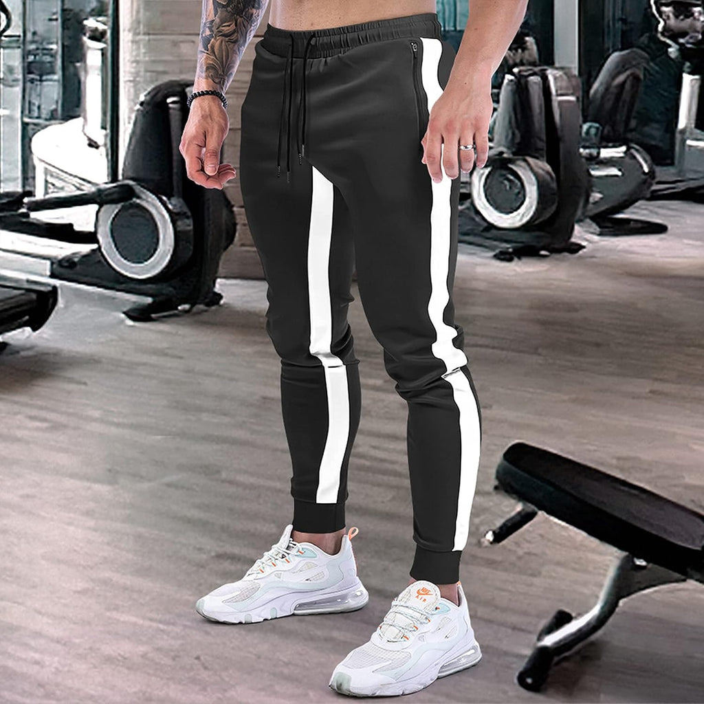 Suwangi Joggingbyxor för män, sportbyxor, byxor, randig design med dragkedjefickor