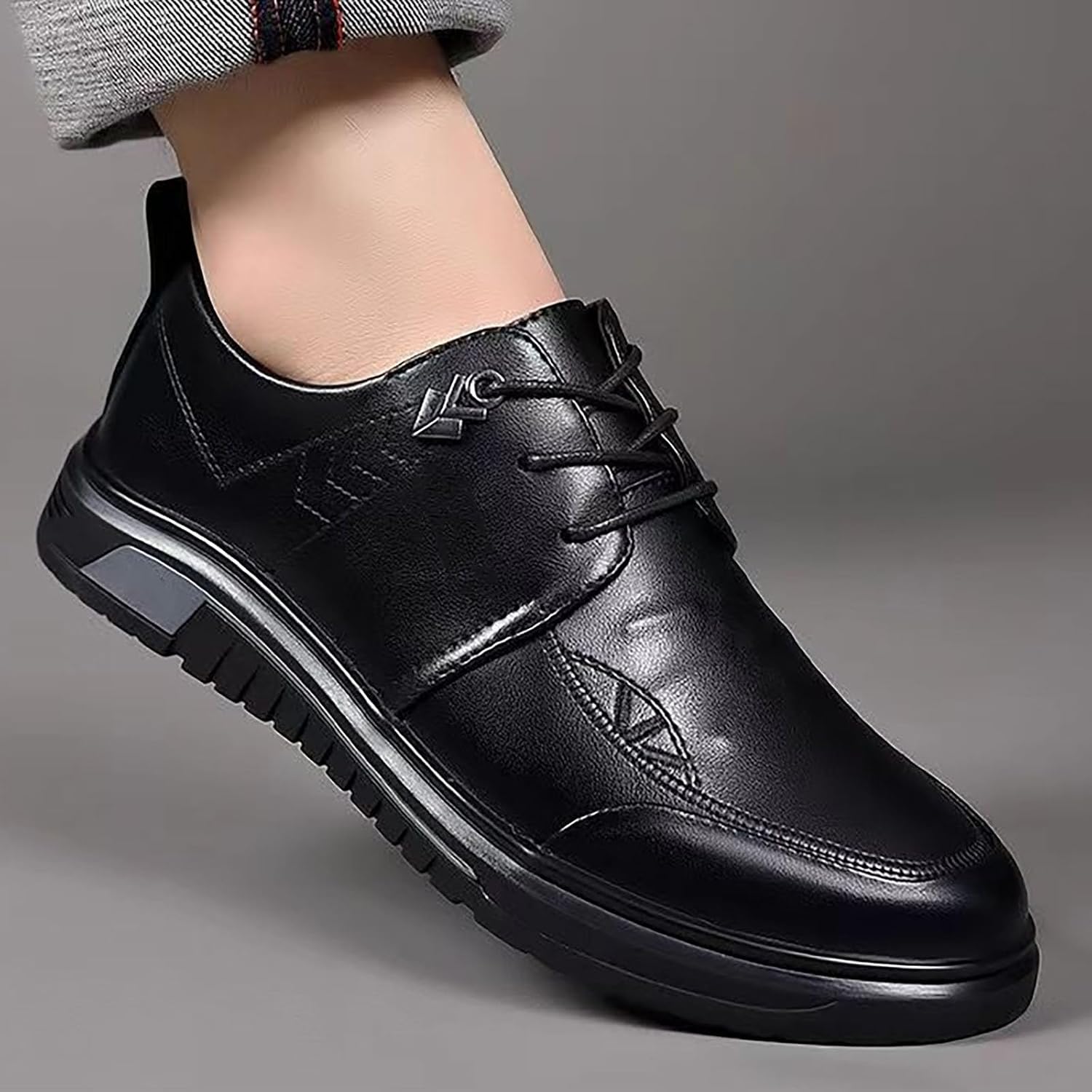 Herr smart casual snörning läder Oxfords moderna finskor lätta affärer fritid skor för vardagskläder, Svart, 38 EU