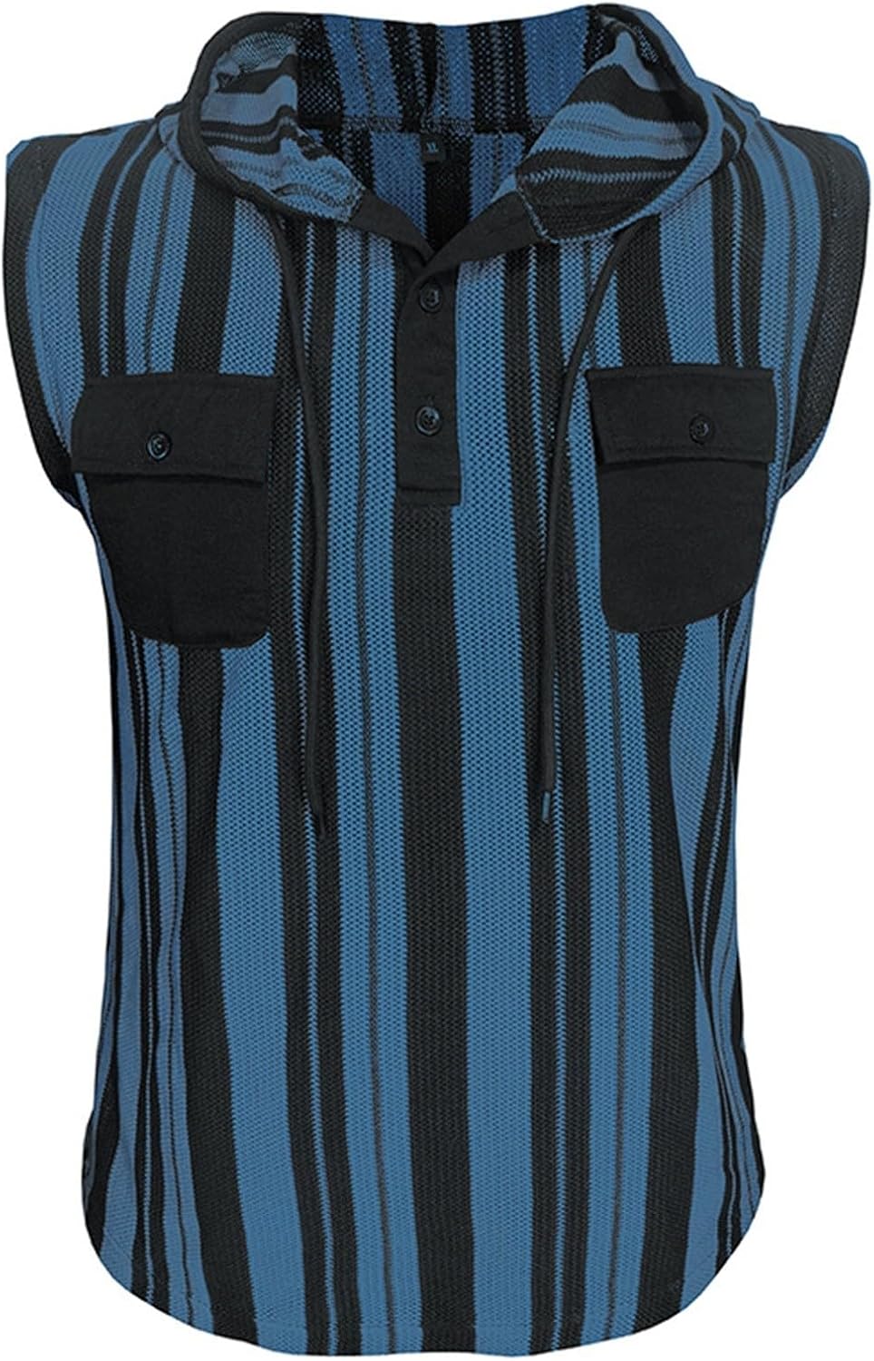 Ärmlösa västar med huva för män sommar vardaglig tank top lätt pullover väst med bröstficka och knappdetaljer urholkade randiga designvästar smal passform mode gym linne för fritid